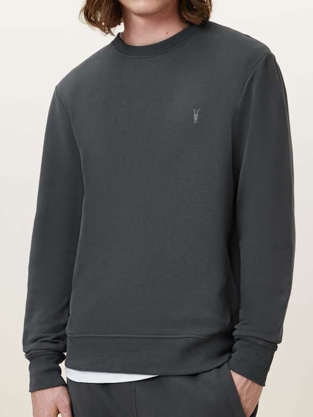 Allsaints Raven Crew Charcoal Grey Crewneck Ramskull Sweatershirt Size L